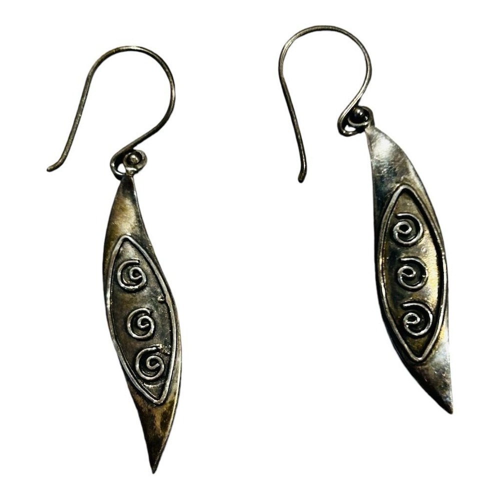 Vintage Bohemian Sterling 925 Silver Swirl Dangle Earrings Hypoallergenic